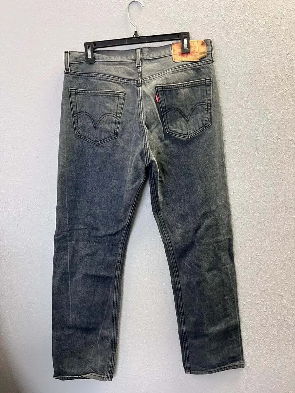Y2K Levis 501 Washed Black Jeans Mens 35x34 (34x32) Distressed Paint 0436